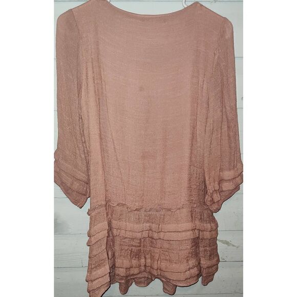 Pink tiered lined blouse with crochet neckline NWT Size S. Adorn Fashion - Picture 2 of 6